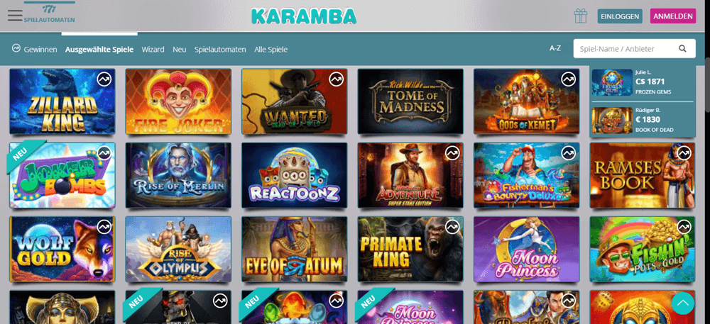 Karamba Casino Spiele