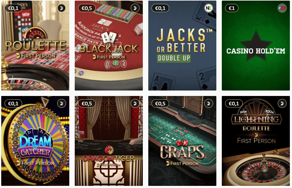 Jacks online casino tafelspellen