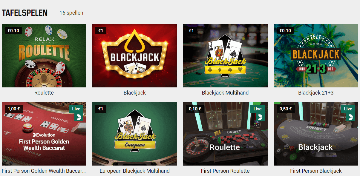 Unibet Online Casino Tafelspelen