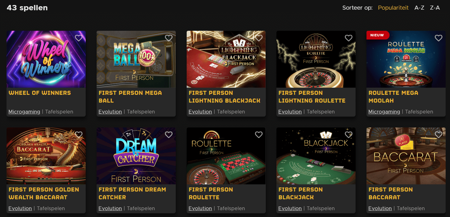 Fair play online casino Tafelspellen