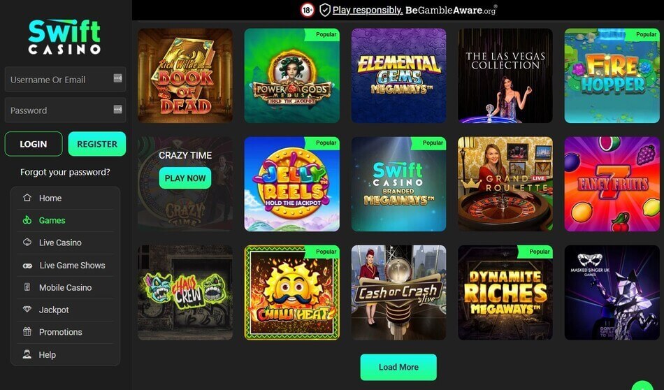 Swift Casino website